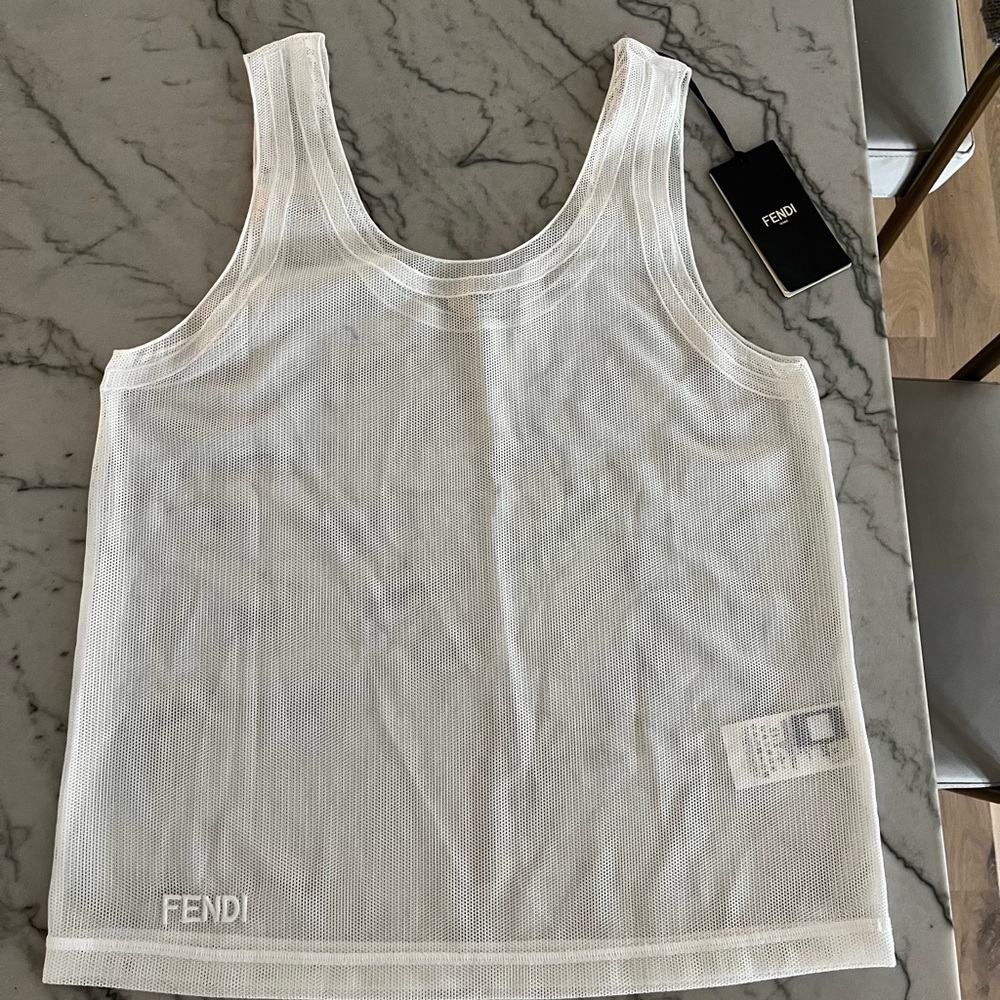 Fendi Logo White Mesh Tank Top (M)